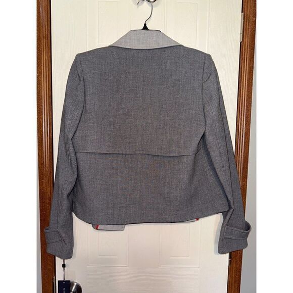 NWT Tommy Hilfiger Women's Gray Contrast-Trim Trench Jacket Blazer Size 4 - Picture 6 of 16